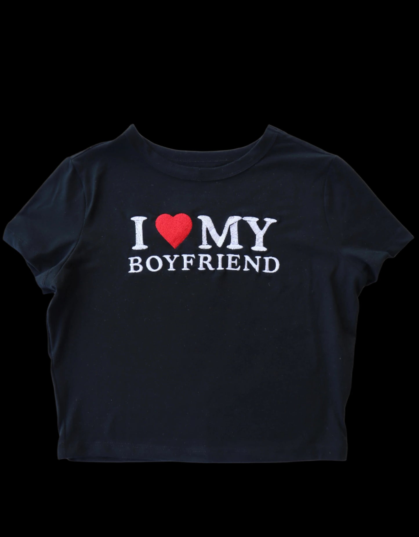 I Love My Boyfriend, Short Sleeve, Crop Top, Fitted, Female, Adult Baby Tee