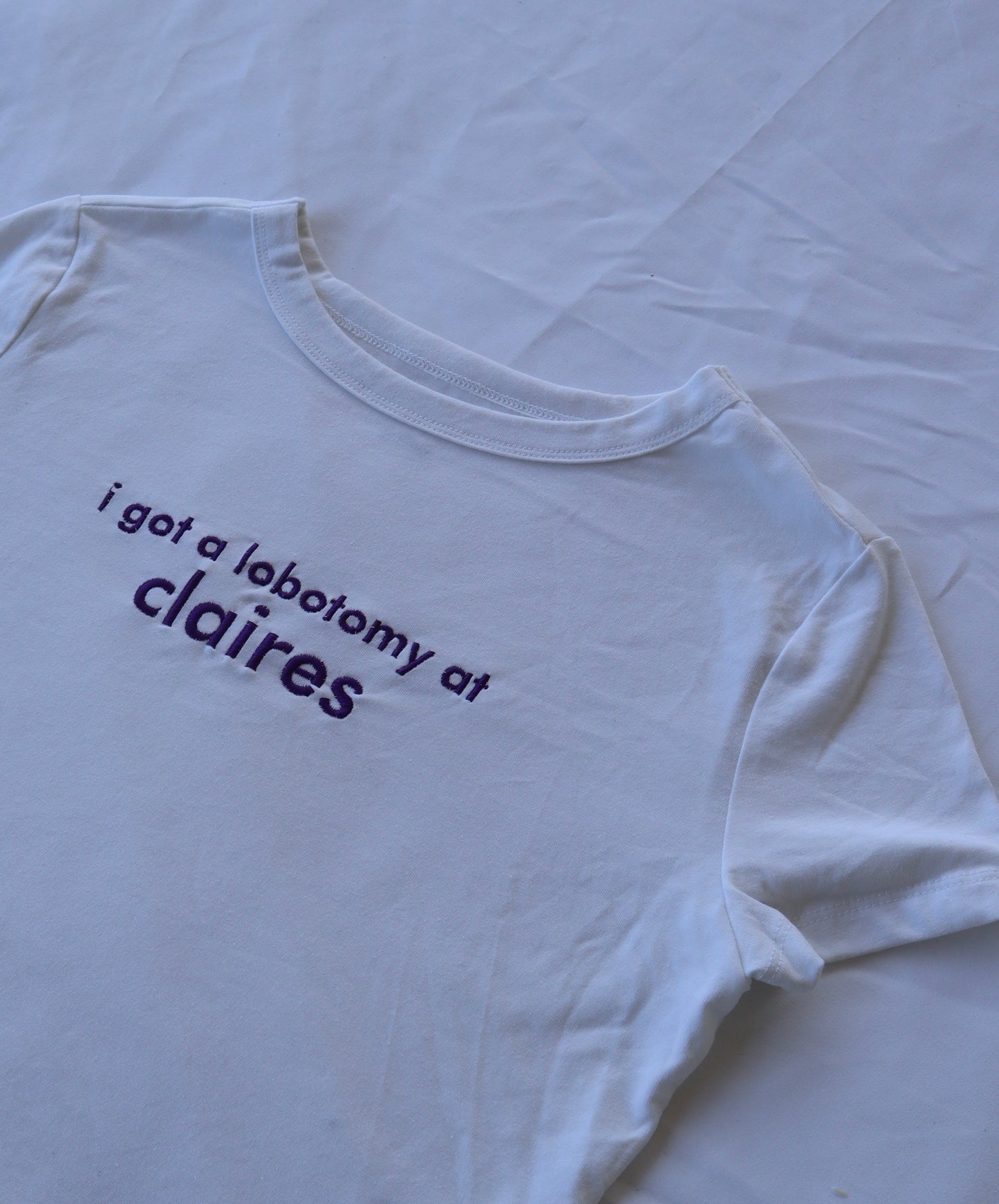 I Got a Lobotomy at Claires, Short Sleeve, Crop Top, Fitted, Female, Adult Baby Tee