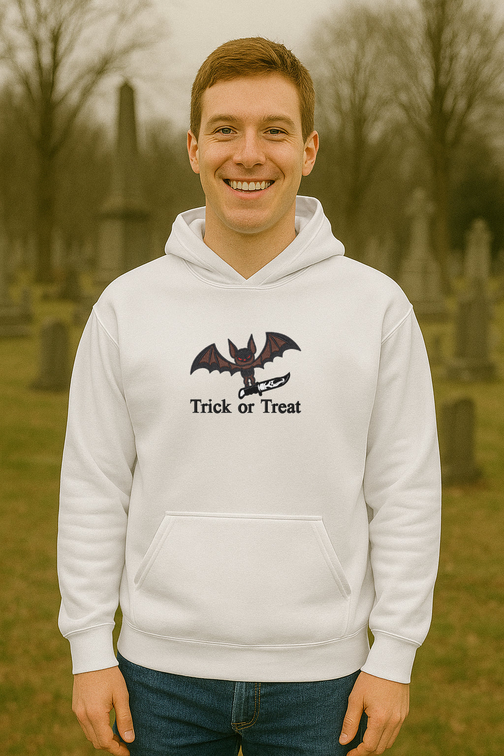 Embroidered Halloween Bat, Hoodie or Crewneck, Long Sleeve, Classic fit, Unisex, Adult