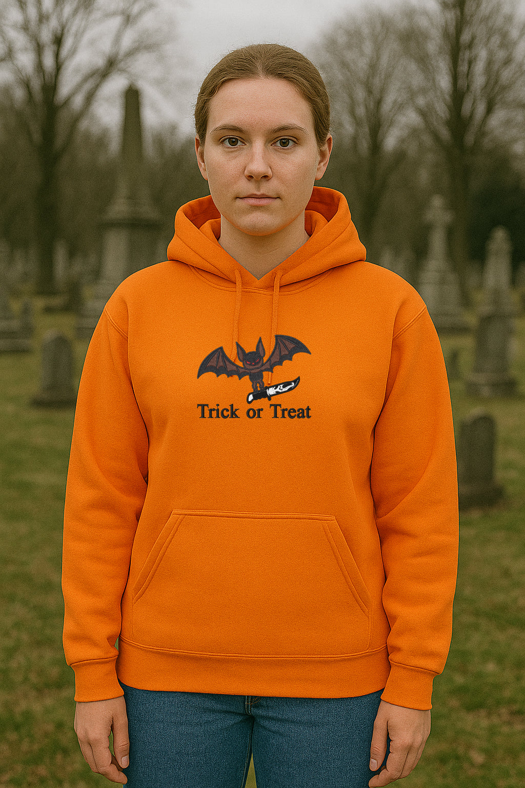 Embroidered Halloween Bat, Hoodie or Crewneck, Long Sleeve, Classic fit, Unisex, Adult