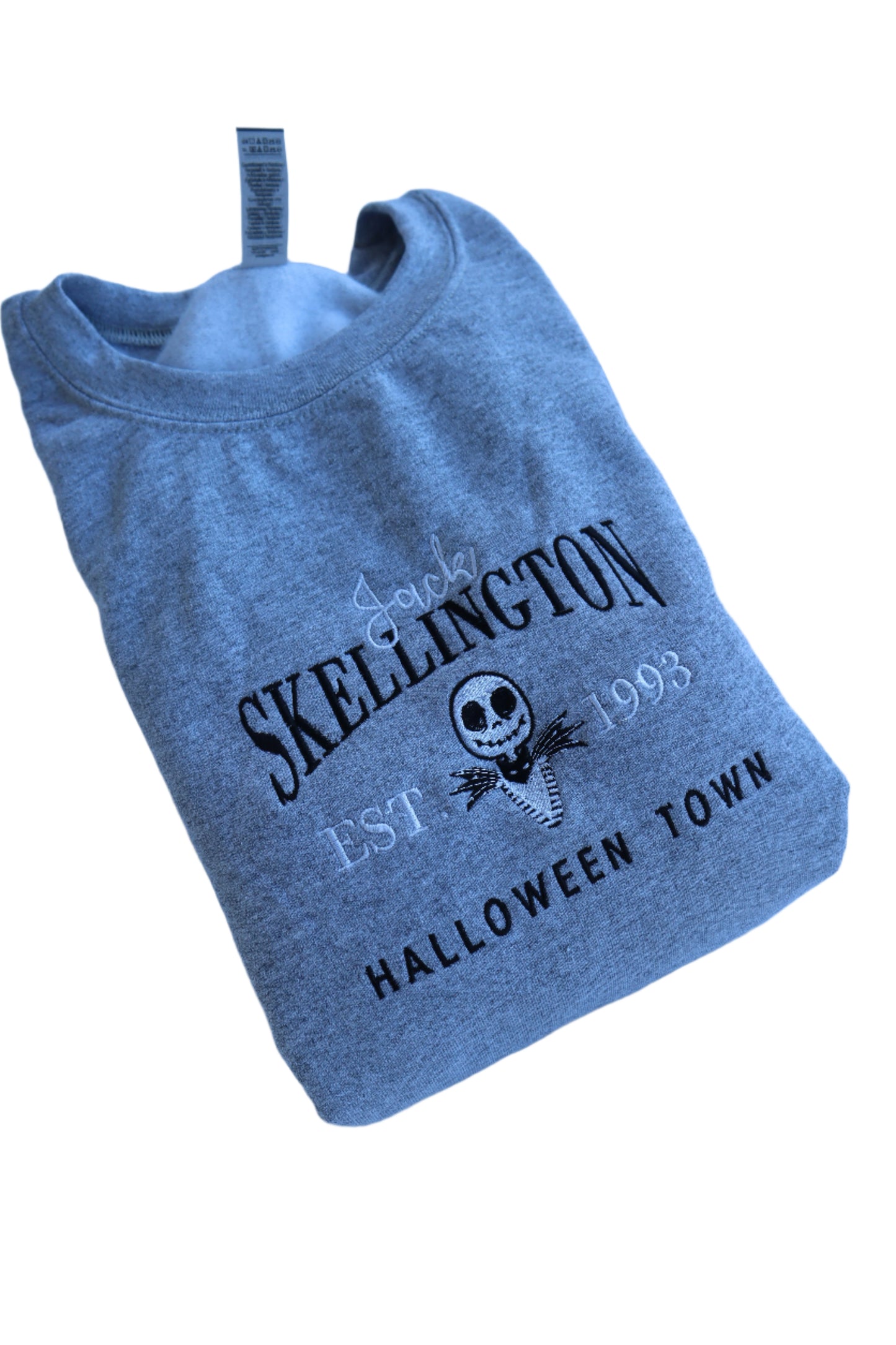 Embroidered 'Jack Skellington Halloween Town' Hoodie or Crew Neck, Long Sleeve, Classic fit, Unisex, Adult