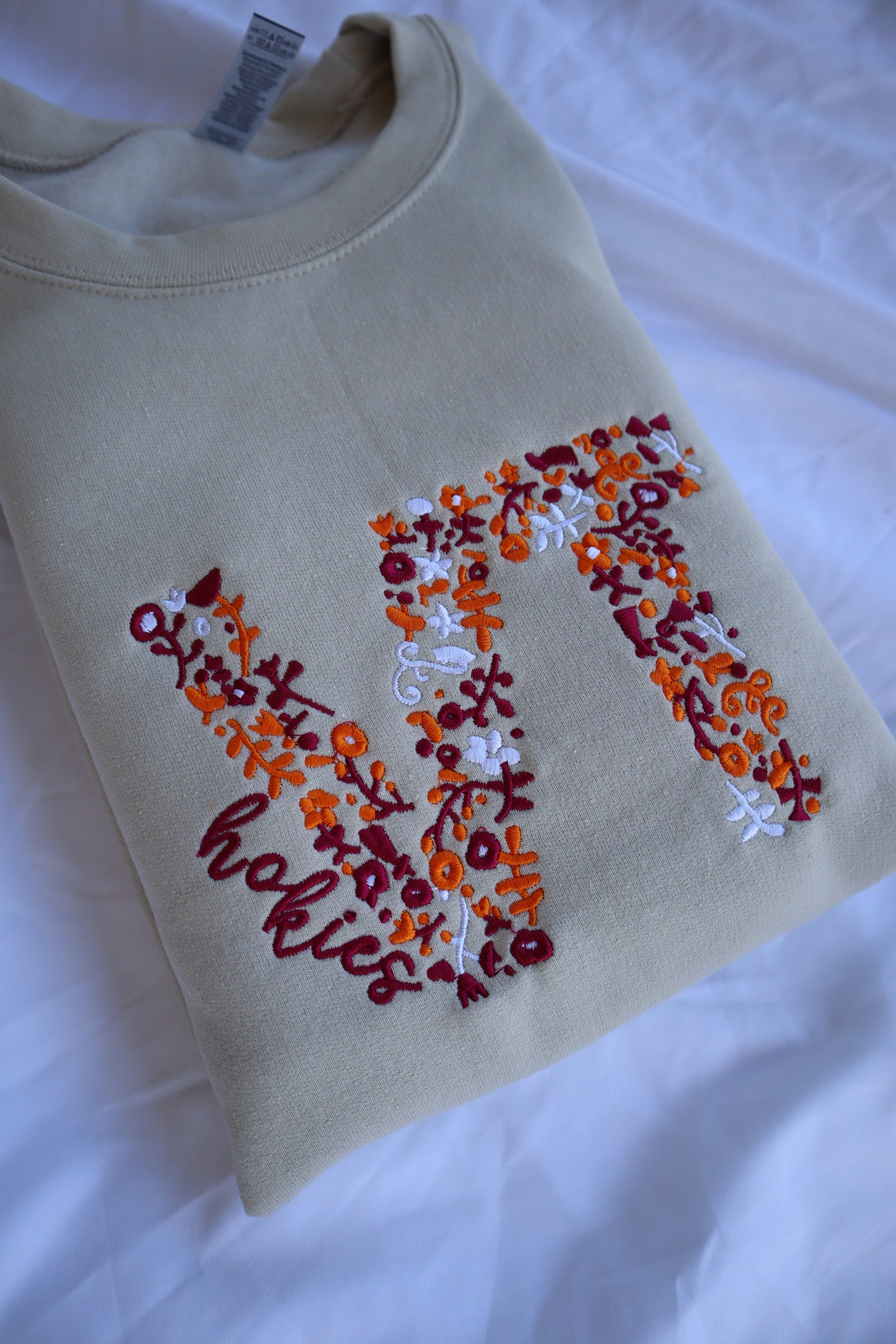 Embroidered "VT Floral College" Hoodie or Crew Neck, Long Sleeve, Classic fit, Unisex, Adult