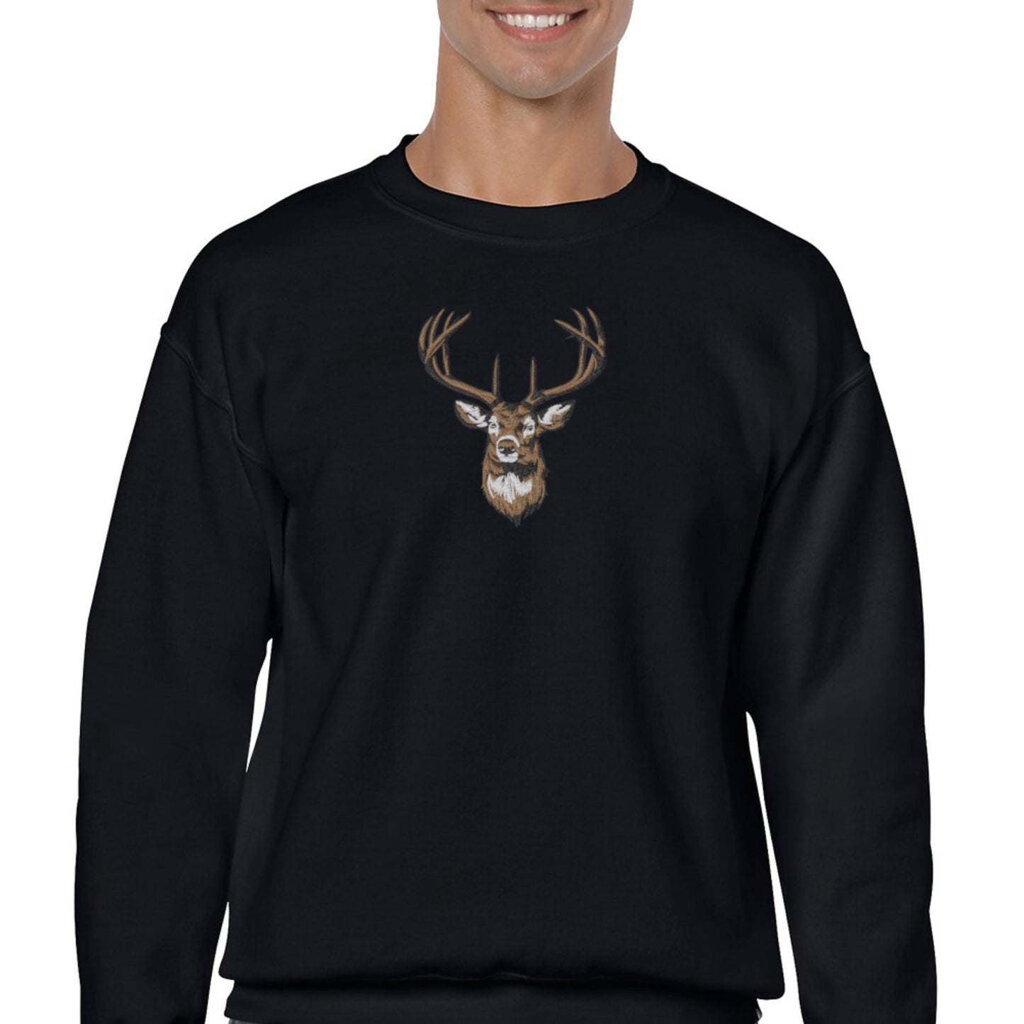 Embroidered Buck Head, Hoodie or Crewneck, Long Sleeve, Classic Fit, Unisex, Adult Sweatshirt