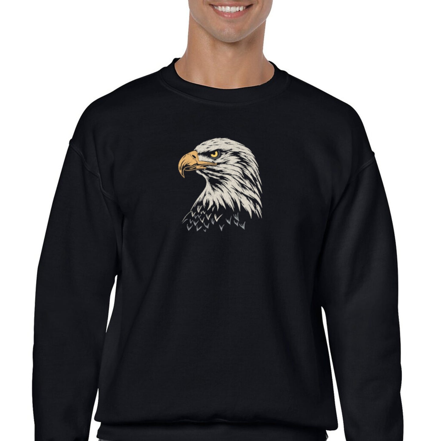 Embroidered Eagle Head, Hoodie or Crewneck, Long Sleeve, Classic Fit, Unisex, Adult Sweatshirt