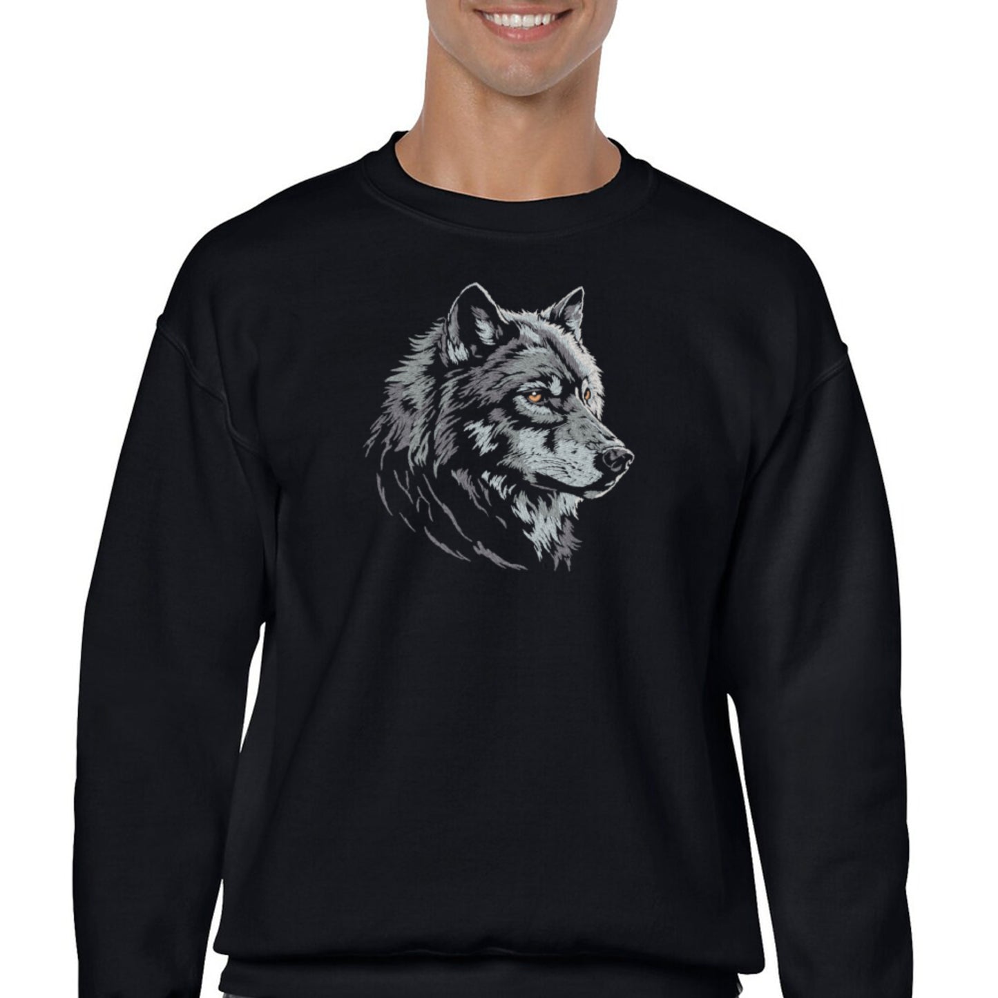 Embroidered Wolf Head, Hoodie or Crewneck, Long Sleeve, Classic Fit, Unisex, Adult Sweatshirt