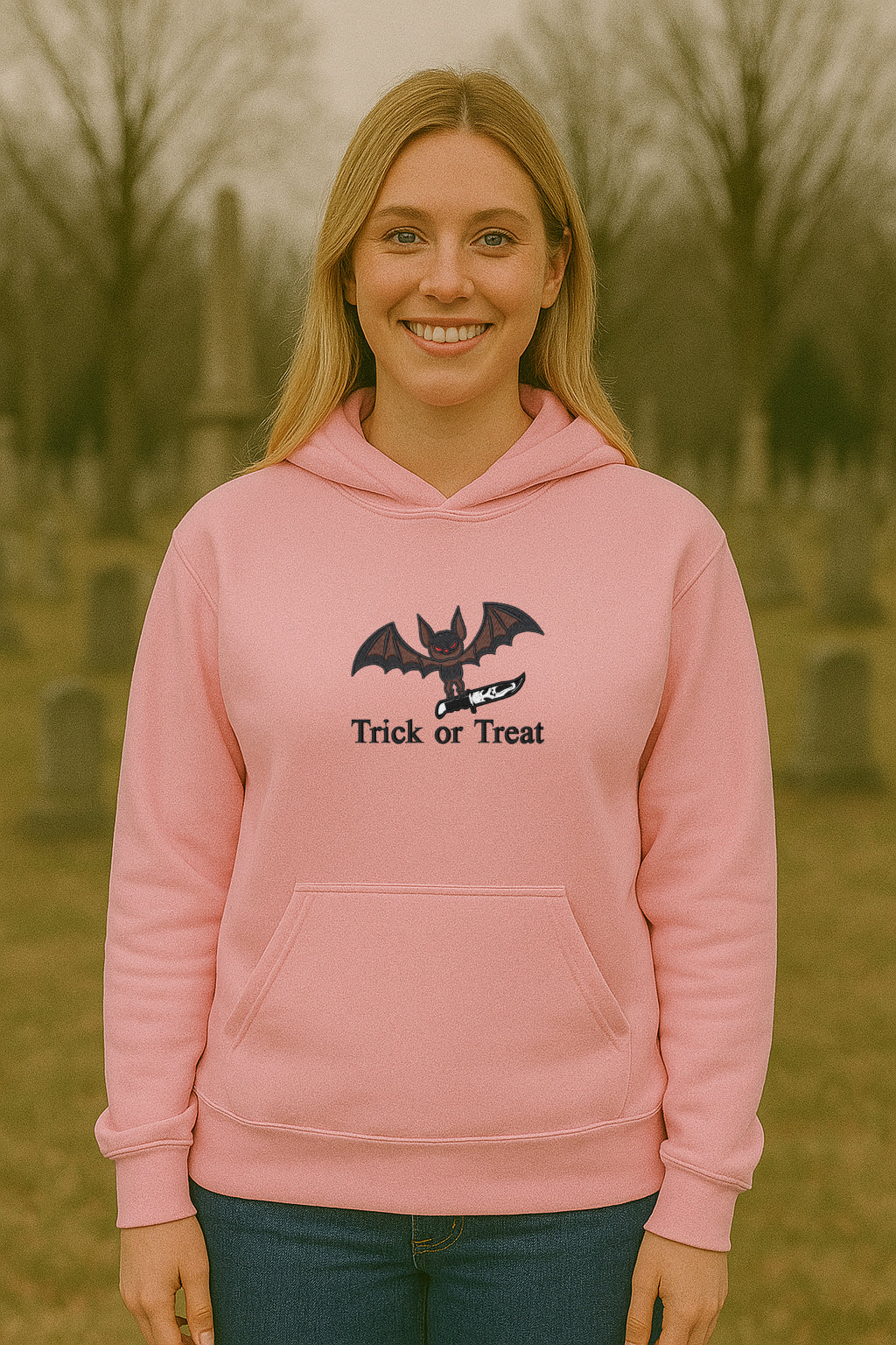 Embroidered Halloween Bat, Hoodie or Crewneck, Long Sleeve, Classic fit, Unisex, Adult