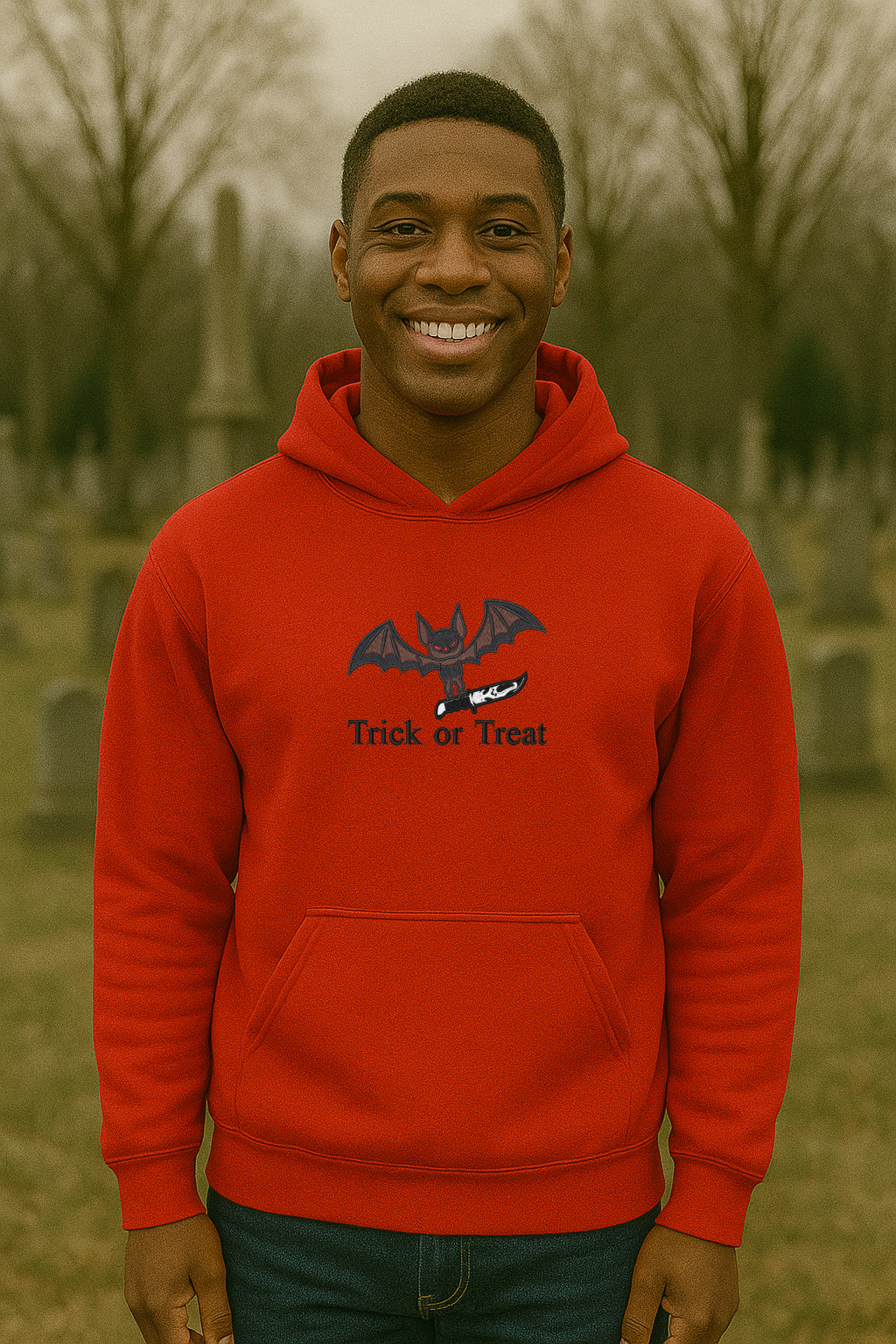 Embroidered Halloween Bat, Hoodie or Crewneck, Long Sleeve, Classic fit, Unisex, Adult