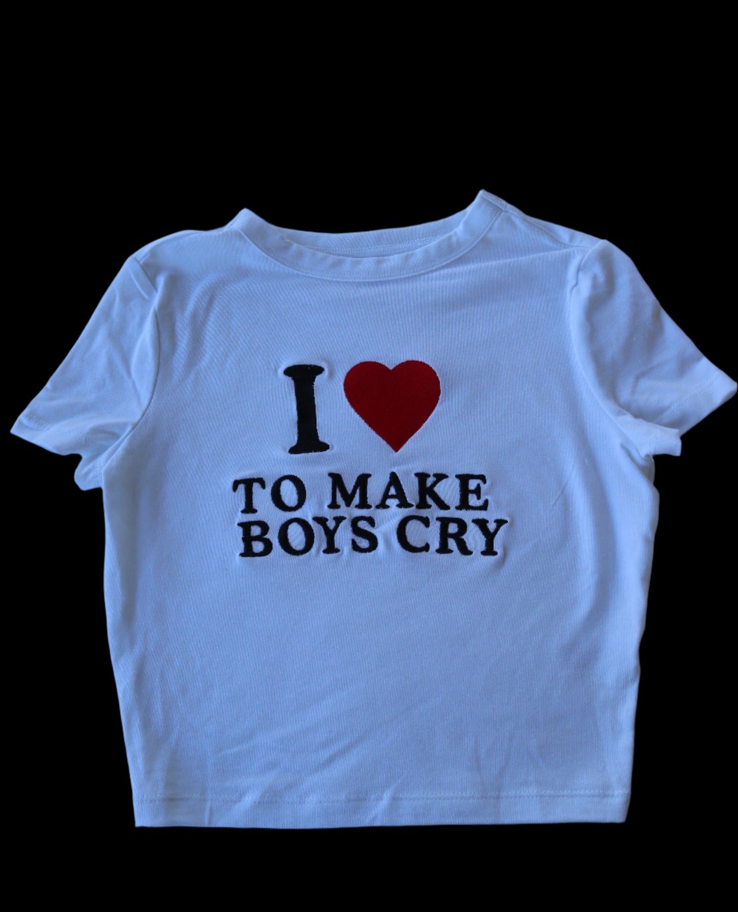 I Love To Make Boys Cry, Short Sleeve, Crop Top, Fitted, Female, Adult Baby Tee