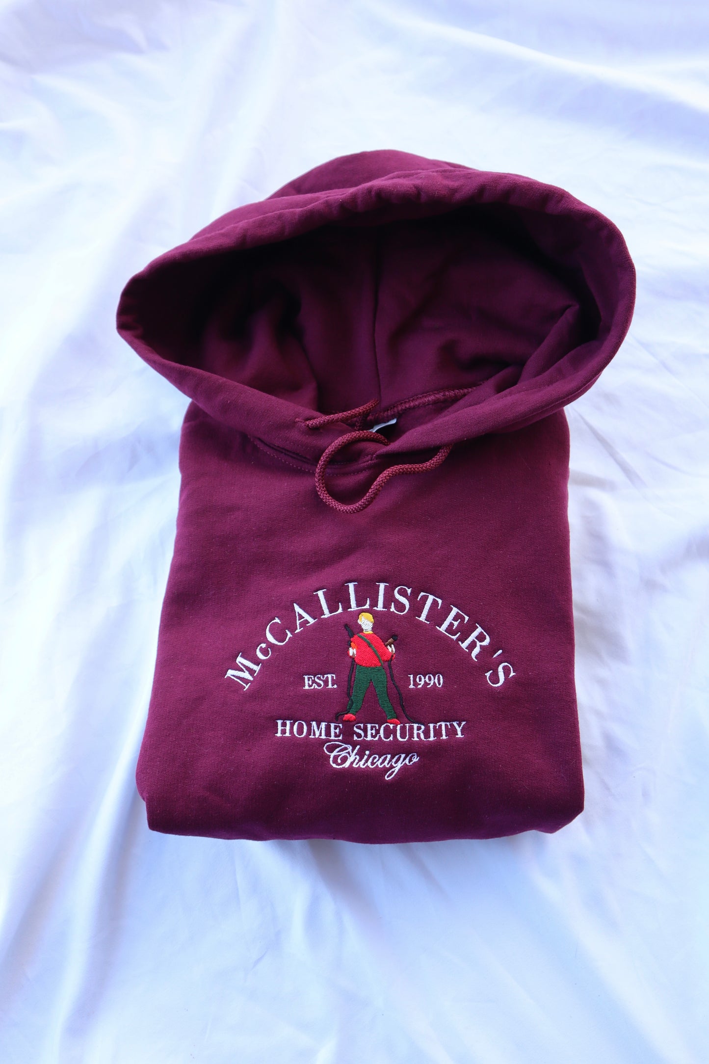 McCallister’s Home Security Embroidered Christmas Hoodie or Crewneck, Chicago Holiday Sweatshirt, Unisex, Classic Fit, Long Sleeve, Adult