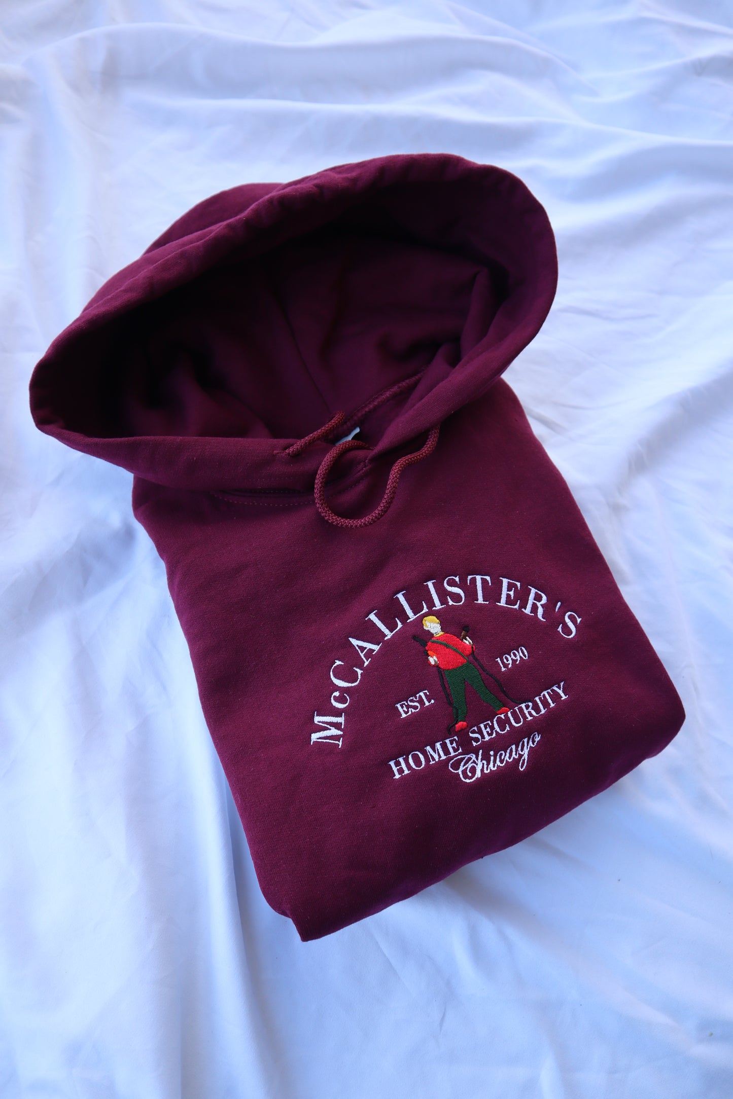 McCallister’s Home Security Embroidered Christmas Hoodie or Crewneck, Chicago Holiday Sweatshirt, Unisex, Classic Fit, Long Sleeve, Adult