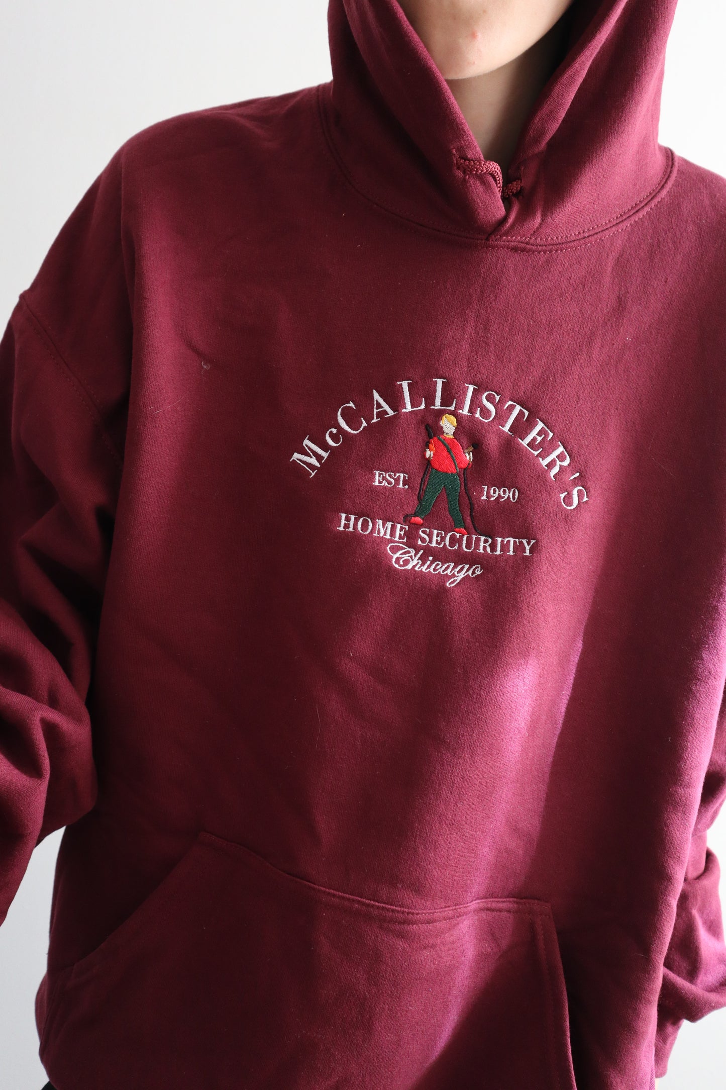 McCallister’s Home Security Embroidered Christmas Hoodie or Crewneck, Chicago Holiday Sweatshirt, Unisex, Classic Fit, Long Sleeve, Adult