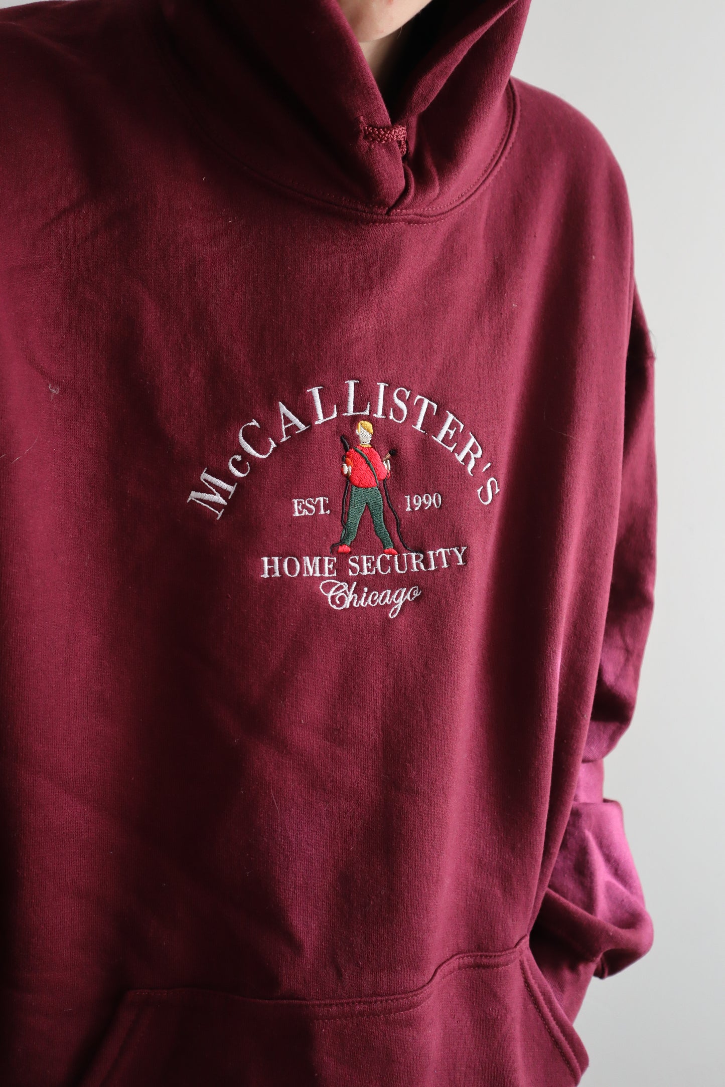 McCallister’s Home Security Embroidered Christmas Hoodie or Crewneck, Chicago Holiday Sweatshirt, Unisex, Classic Fit, Long Sleeve, Adult