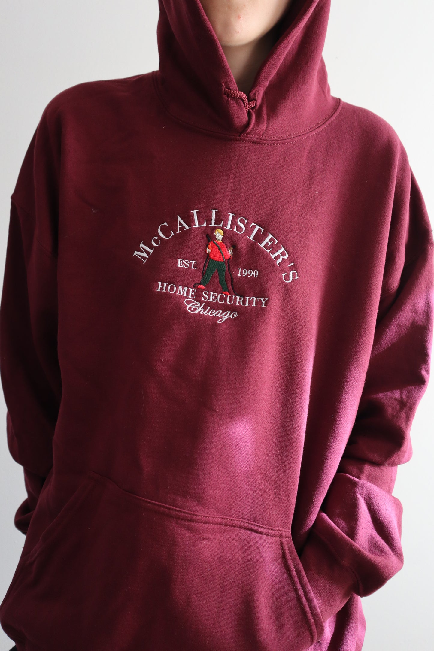 McCallister’s Home Security Embroidered Christmas Hoodie or Crewneck, Chicago Holiday Sweatshirt, Unisex, Classic Fit, Long Sleeve, Adult