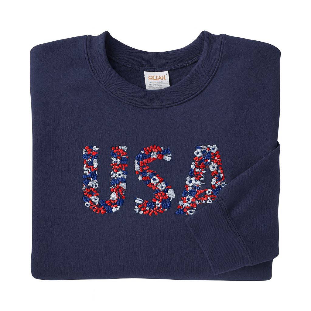 USA Floral, Hoodie or Crewneck, Long Sleeve, Classic fit, Unisex, Adult