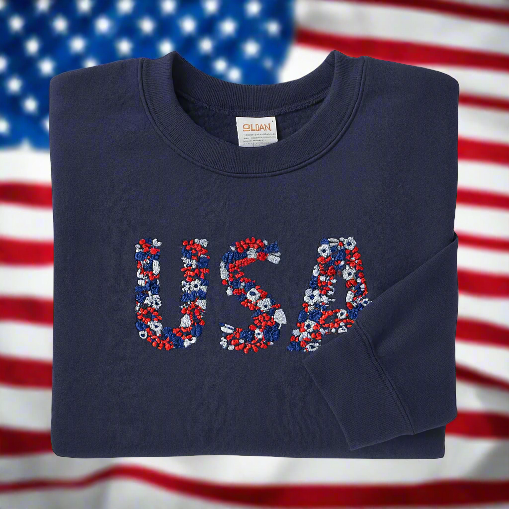 USA Floral, Hoodie or Crewneck, Long Sleeve, Classic fit, Unisex, Adult