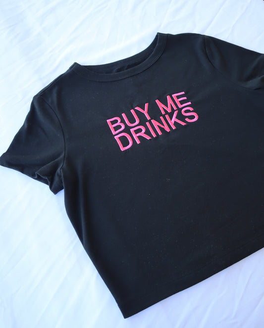 Buy Me Drinks, Short Sleeve, Crop Top, Fitted, Female, Adult Baby Tee