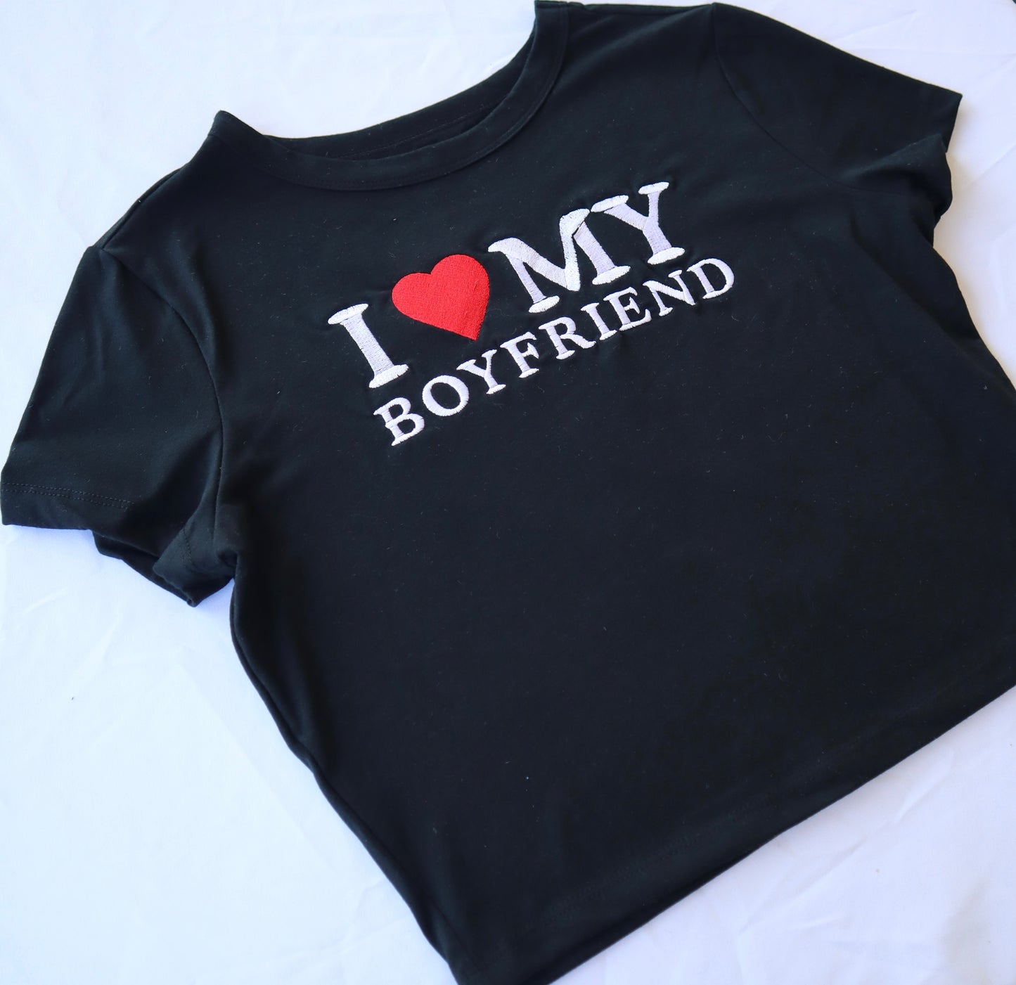 I Love My Boyfriend, Short Sleeve, Crop Top, Fitted, Female, Adult Baby Tee