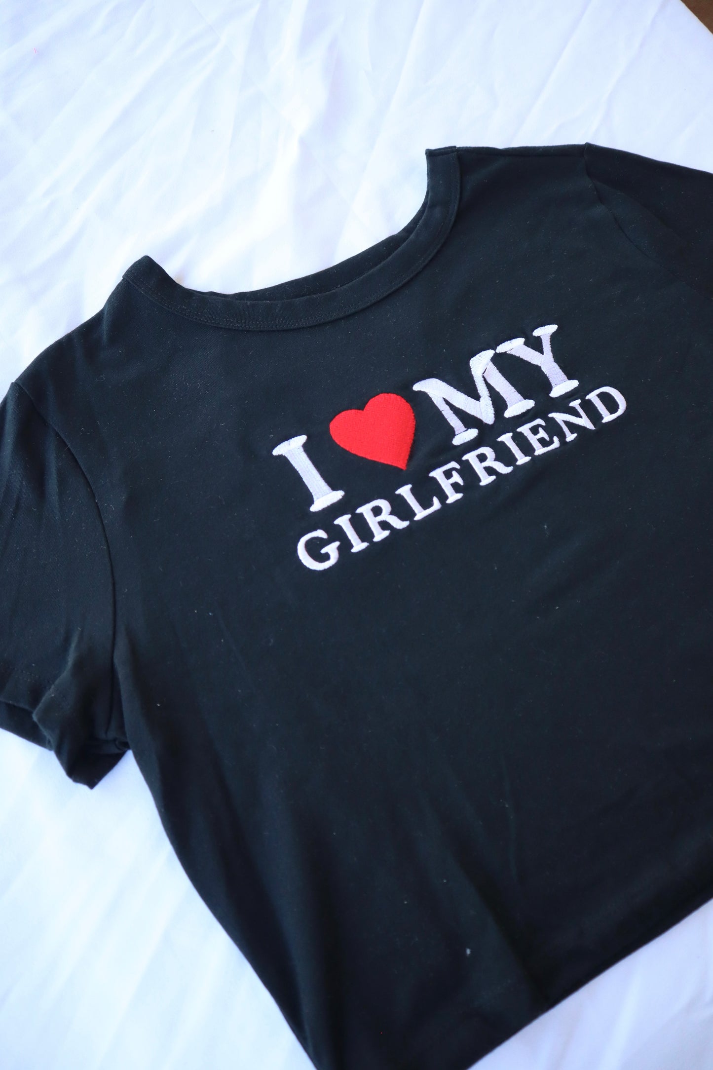 I Love My Girlfriend, Short Sleeve, Crop Top, Fitted, Female, Adult Baby Tee