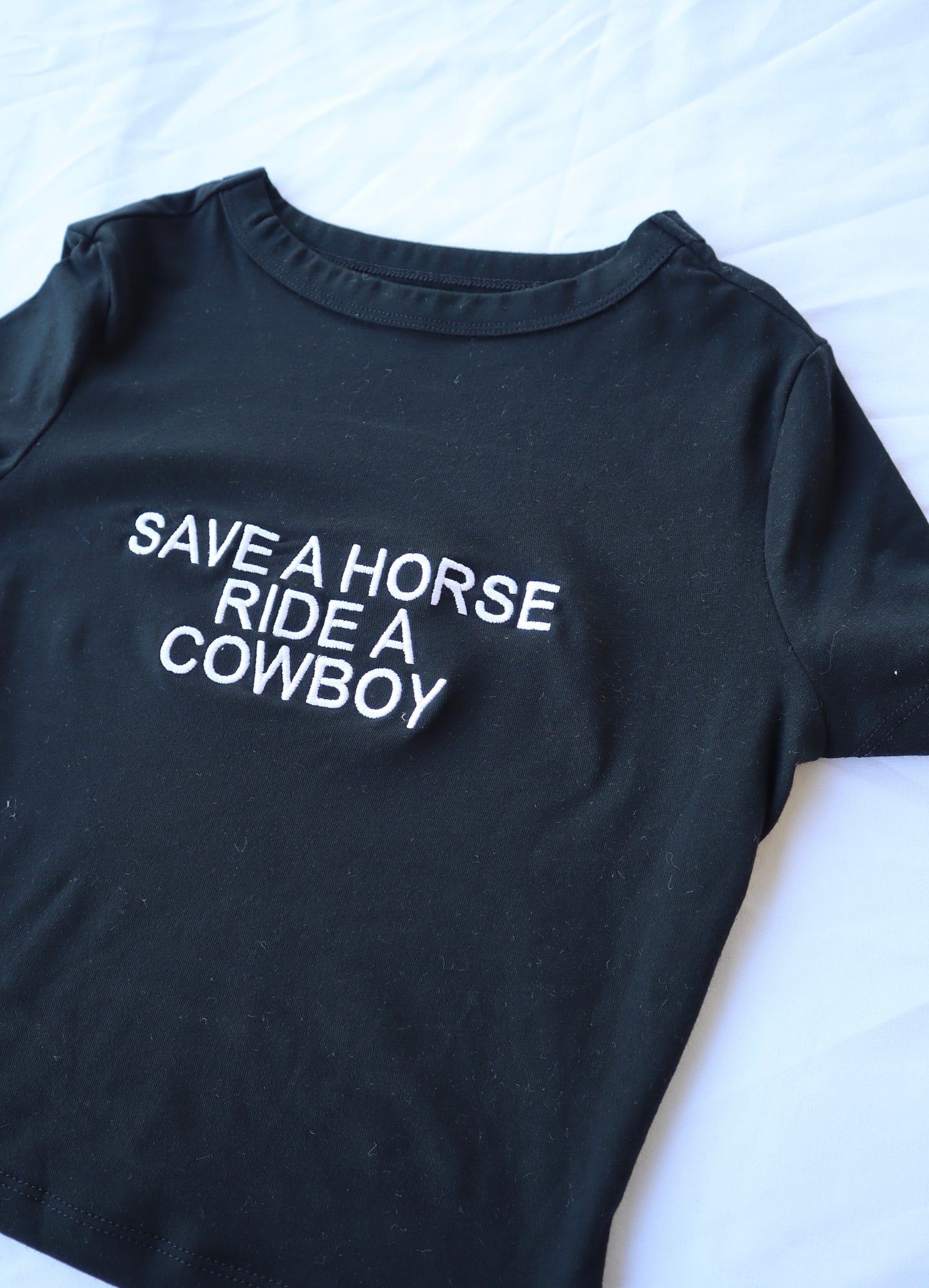 Save A Horse Ride A Cowboy, Short Sleeve, Crop Top, Fitted, Female, Adult Baby Tee