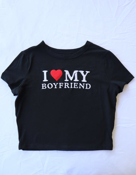 I Love My Boyfriend, Short Sleeve, Crop Top, Fitted, Female, Adult Baby Tee