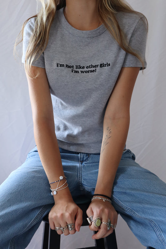 Embroidered ‘I'm Not Like Other Girls I'm Worse' Cropped Short Sleeve T-Shirt, Petite Fit, Adult Female