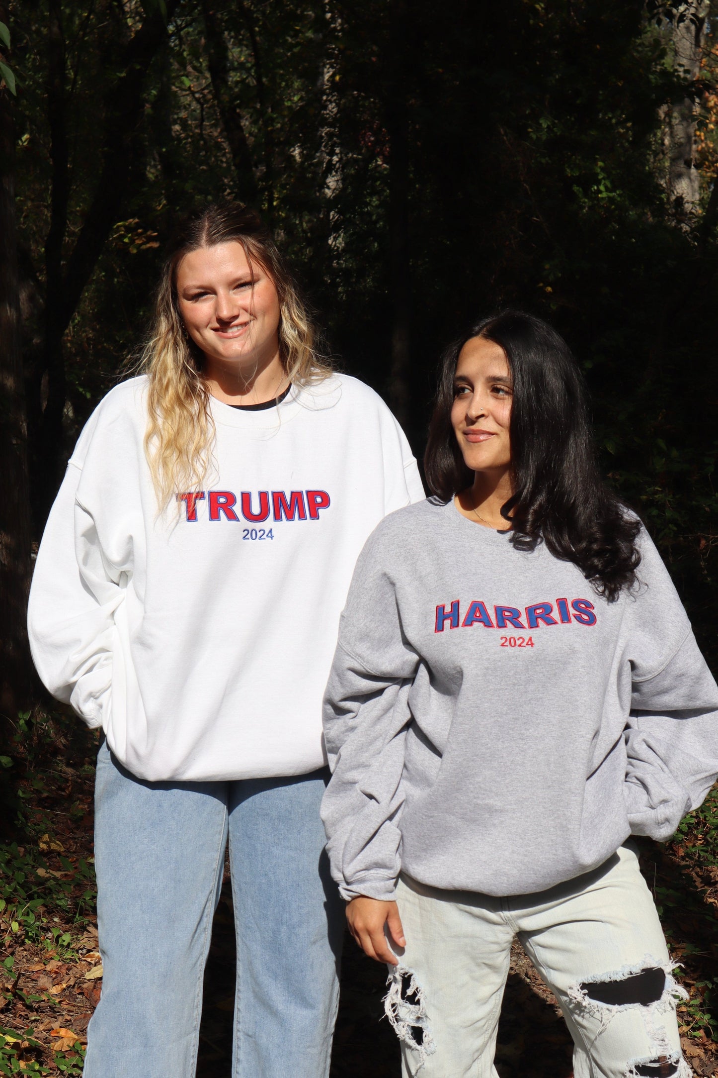 Embroidered "Trump or Harris 2024" Hoodie or Crew Neck, Long Sleeve, Classic fit, Unisex, Adult