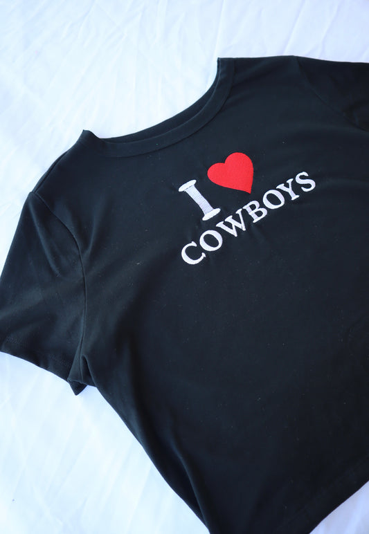 I Love Cowboys, Short Sleeve, Crop Top, Fitted, Female, Adult Baby Tee