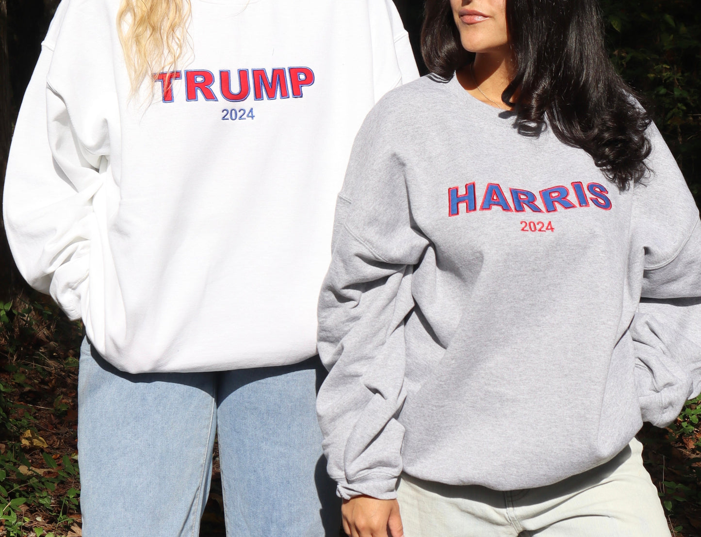 Embroidered "Trump or Harris 2024" Hoodie or Crew Neck, Long Sleeve, Classic fit, Unisex, Adult