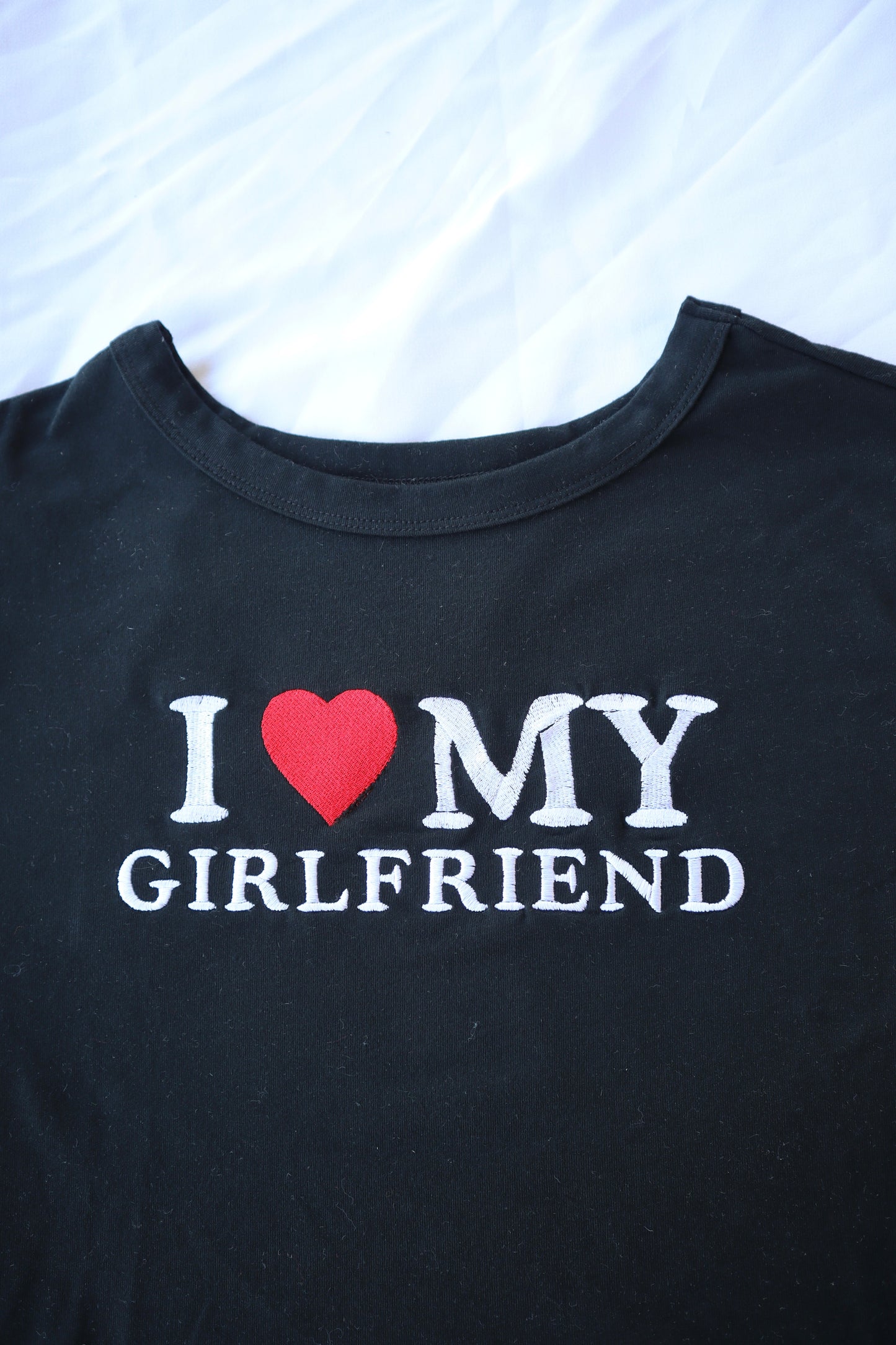 I Love My Girlfriend, Short Sleeve, Crop Top, Fitted, Female, Adult Baby Tee