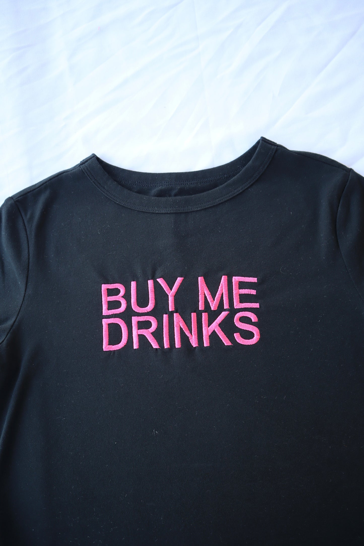 Buy Me Drinks, Short Sleeve, Crop Top, Fitted, Female, Adult Baby Tee