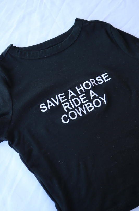 Save A Horse Ride A Cowboy, Short Sleeve, Crop Top, Fitted, Female, Adult Baby Tee