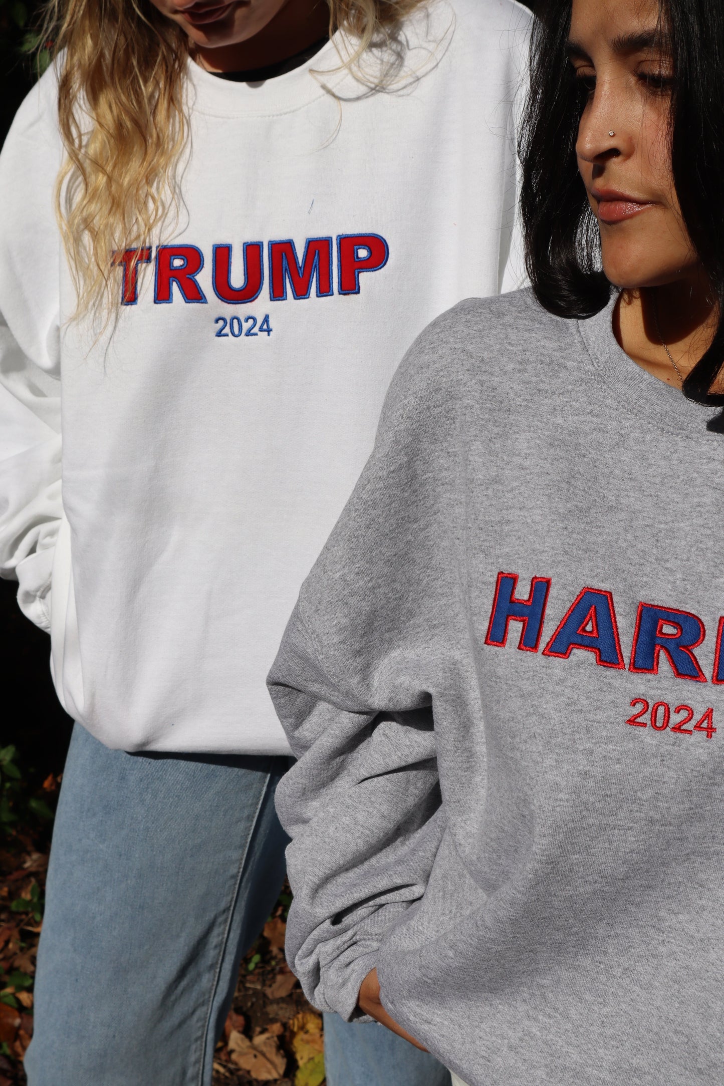 Embroidered "Trump or Harris 2024" Hoodie or Crew Neck, Long Sleeve, Classic fit, Unisex, Adult