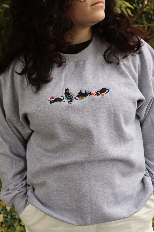 Christmas Cats Hoodie or Crew Neck, Long Sleeve, Classic fit, Unisex, Adult