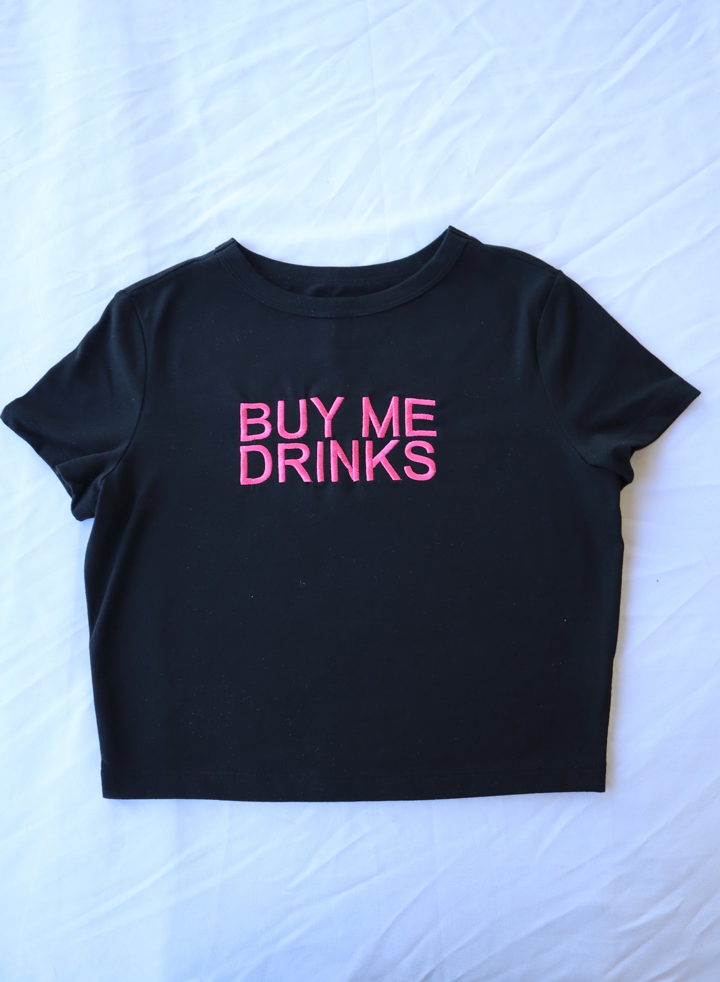 Buy Me Drinks, Short Sleeve, Crop Top, Fitted, Female, Adult Baby Tee