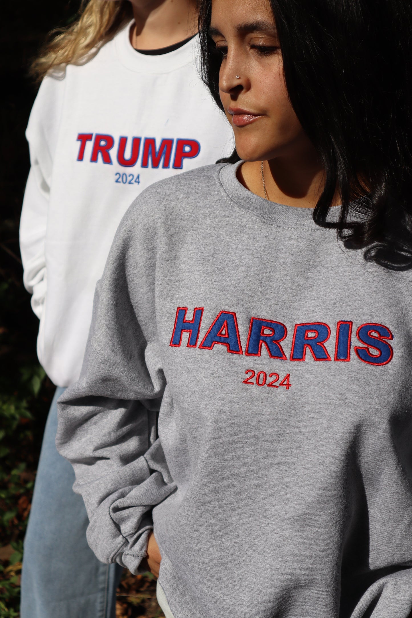 Embroidered "Trump or Harris 2024" Hoodie or Crew Neck, Long Sleeve, Classic fit, Unisex, Adult