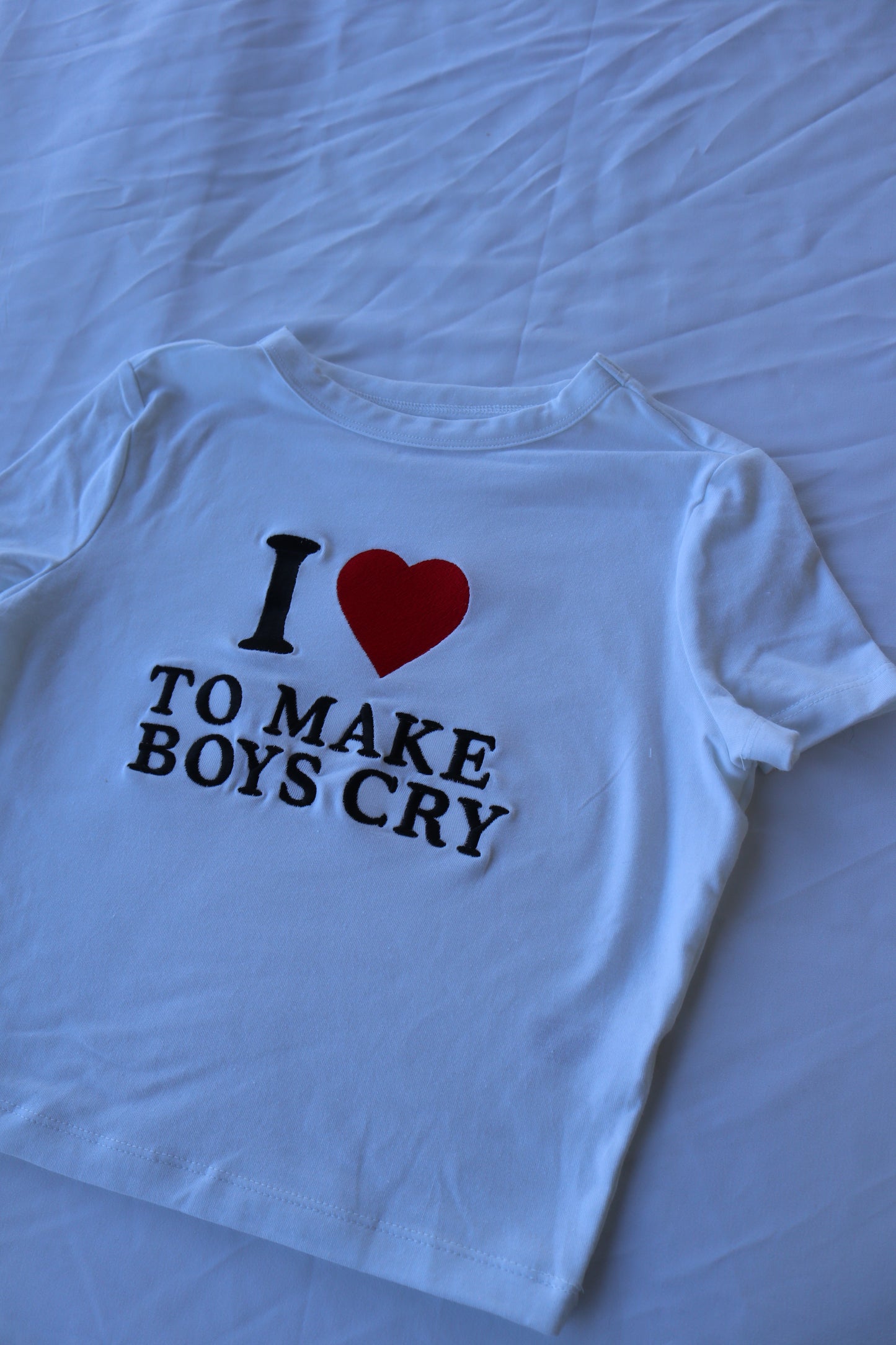 I Love To Make Boys Cry, Short Sleeve, Crop Top, Fitted, Female, Adult Baby Tee