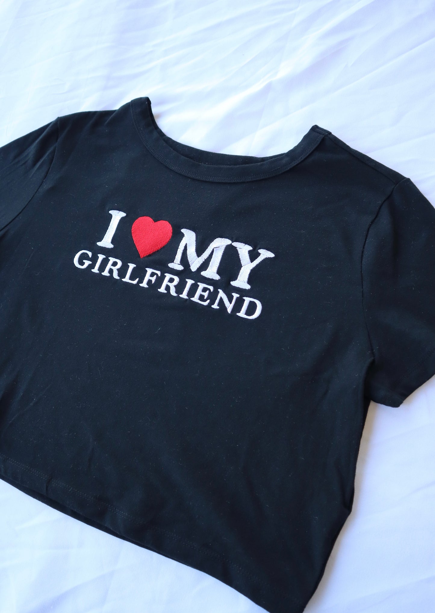 I Love My Girlfriend, Short Sleeve, Crop Top, Fitted, Female, Adult Baby Tee