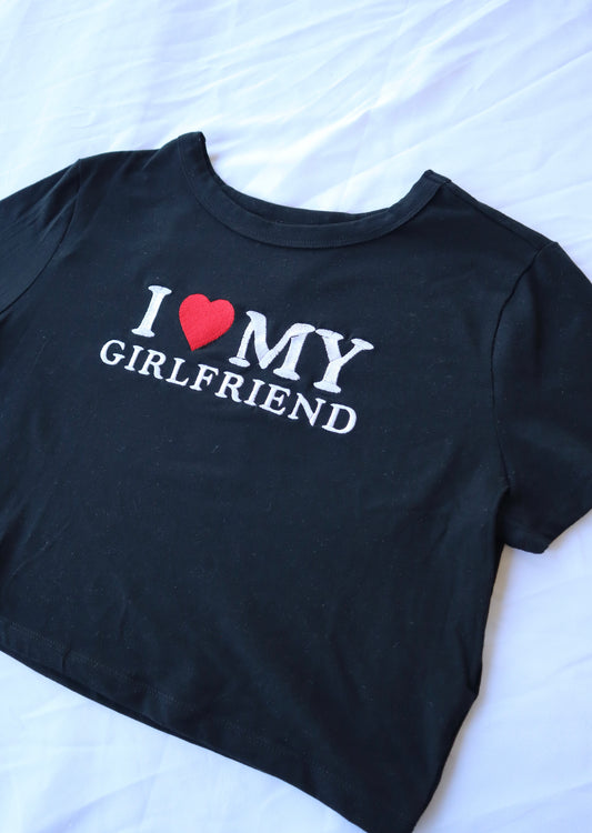 I Love My Girlfriend, Short Sleeve, Crop Top, Fitted, Female, Adult Baby Tee