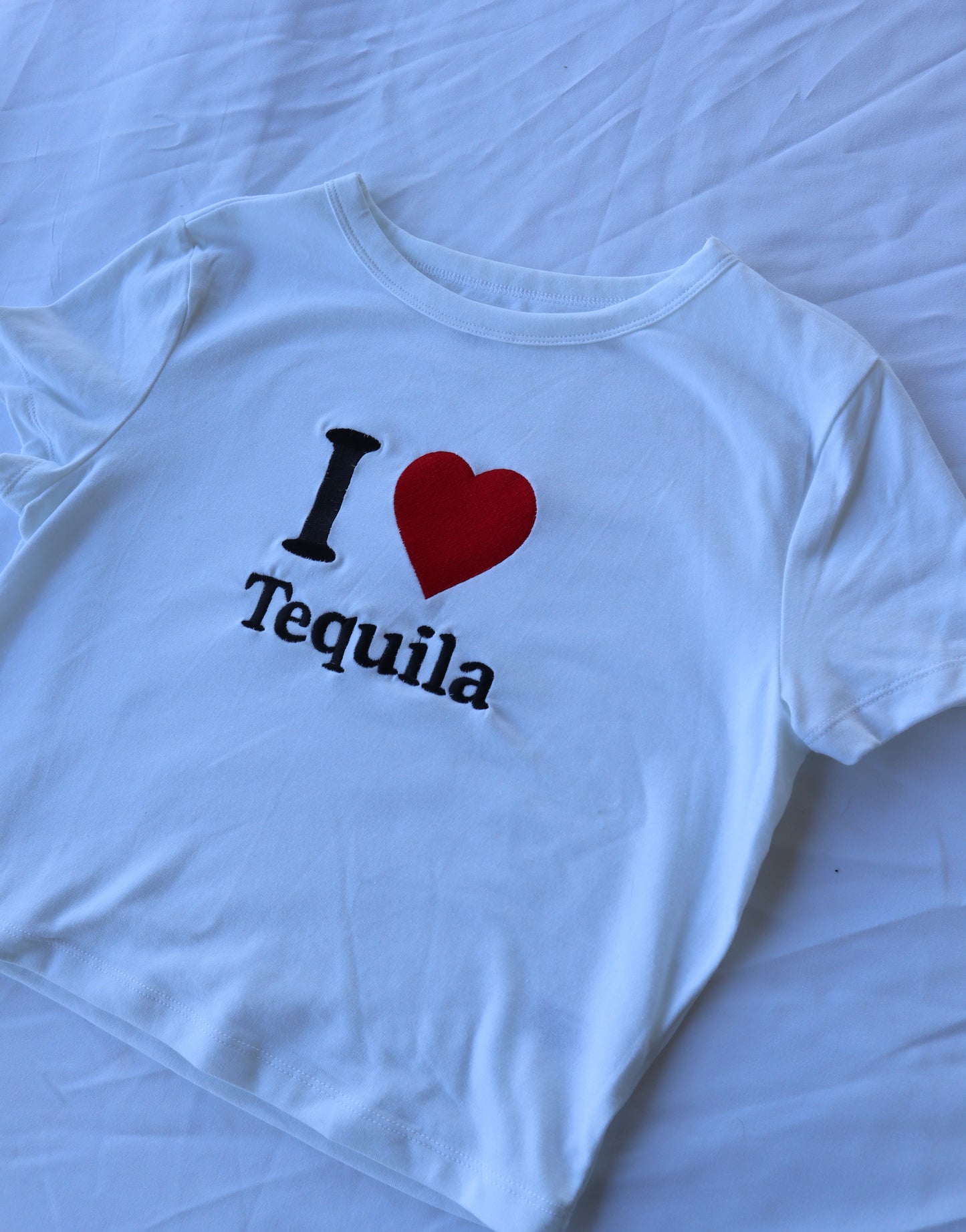 I Love Tequila, Short Sleeve, Crop Top, Fitted, Female, Adult Baby Tee