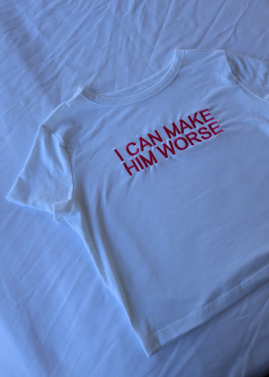 I Can Make Him Worse, Short Sleeve, Crop Top, Fitted, Female, Adult Baby Tee