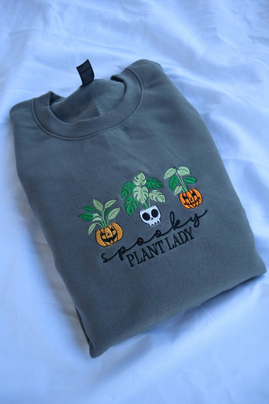 Embroidered 'Spooky Plant Lady' Hoodie or Crew Neck, Long Sleeve, Classic fit, Unisex, Adult