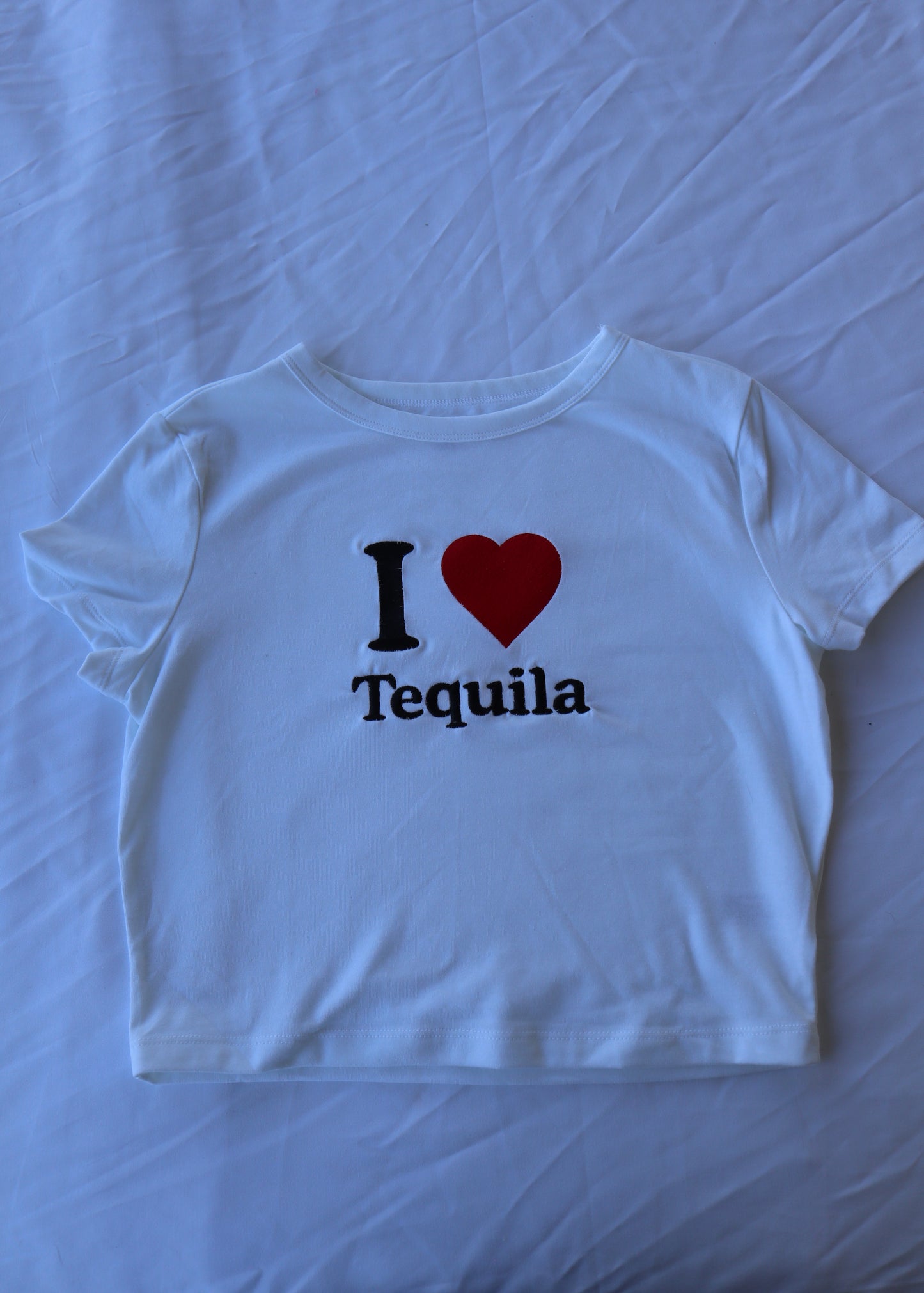 I Love Tequila, Short Sleeve, Crop Top, Fitted, Female, Adult Baby Tee