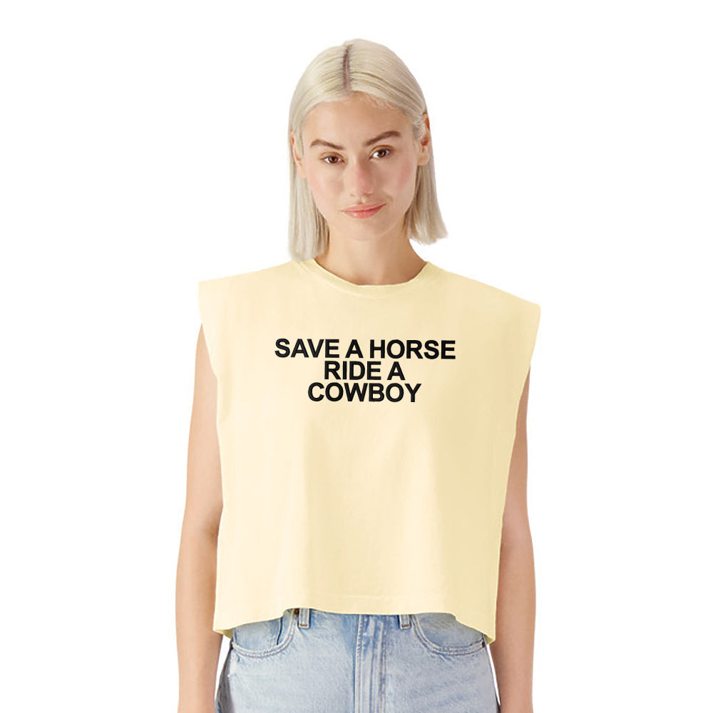 Save A Horse Ride a Cowboy, Cropped Muscle Tee, Tank Top, Crop Fit, Unisex, Adult