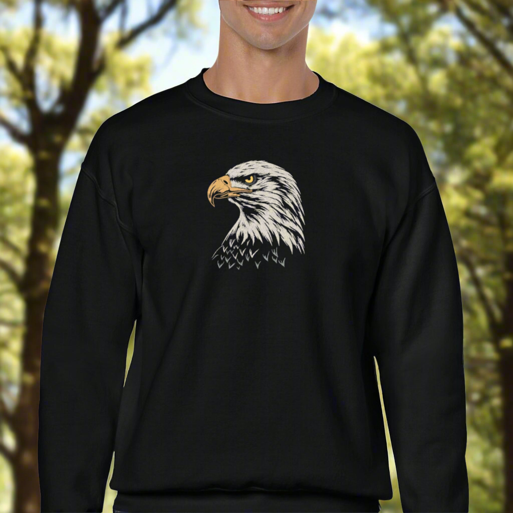 Embroidered Eagle Head, Hoodie or Crewneck, Long Sleeve, Classic Fit, Unisex, Adult Sweatshirt