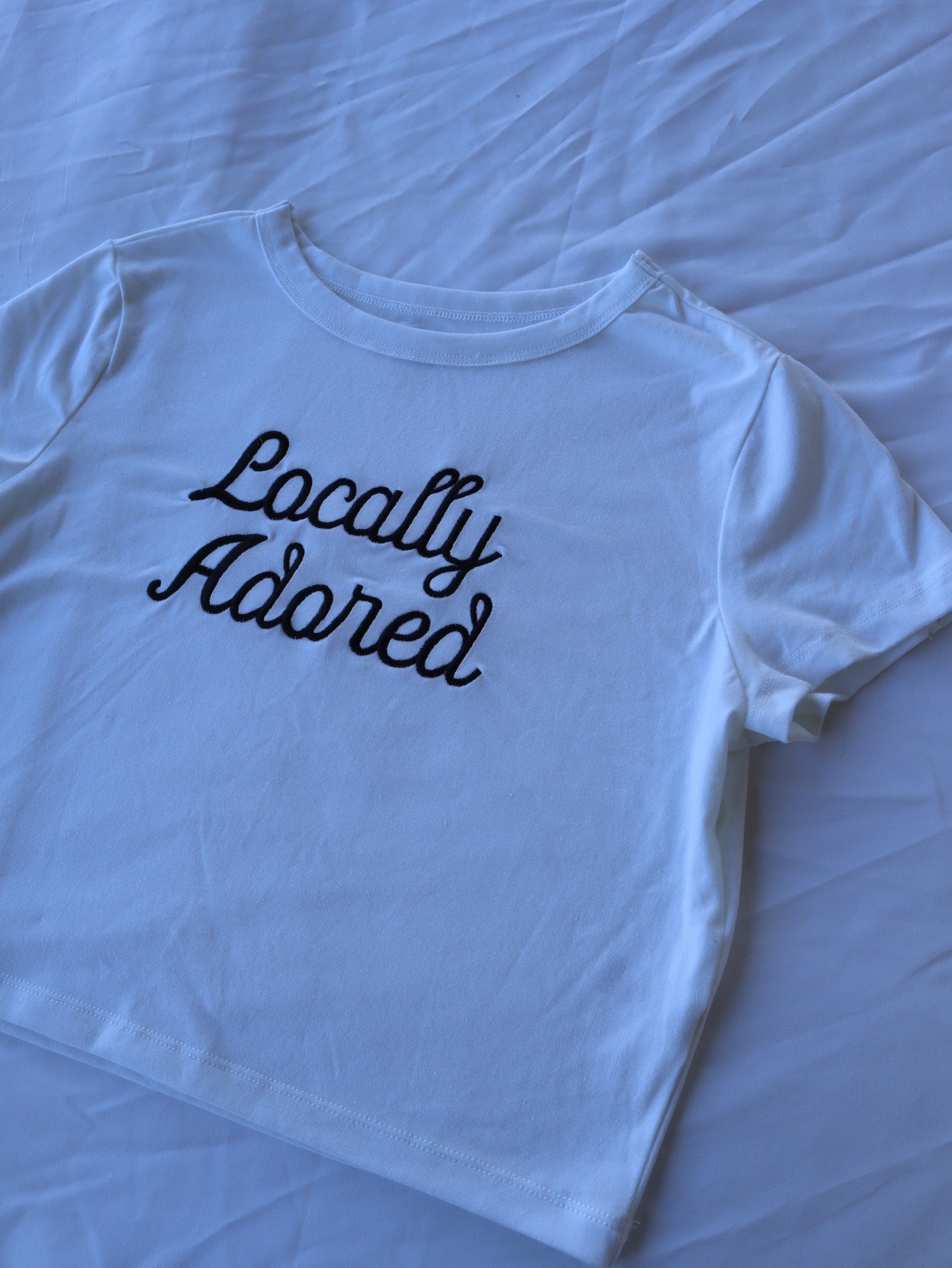 Locally Adored, Short Sleeve, Crop Top, Fitted, Female, Adult Baby Tee