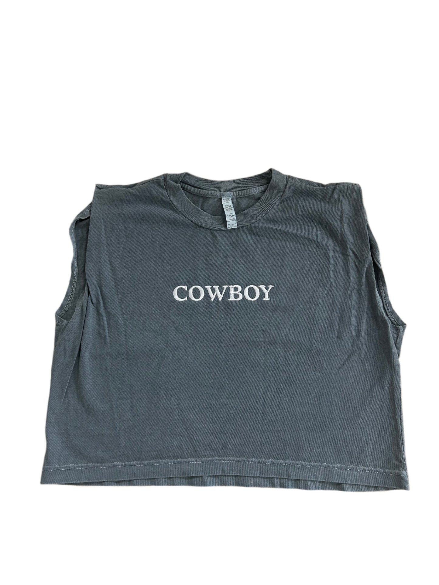 Embroidered Cowboy Cropped Muscle Tee, Tank Top, Crop Fit, Unisex, Adult