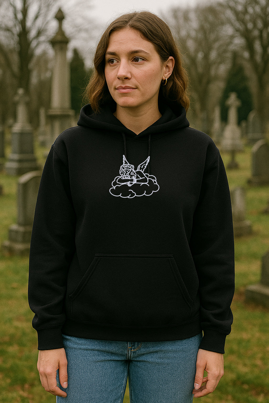 Embroidered Angel, Hoodie or Crewneck Sweatshirt, Unisex, Classic Fit, Long Sleeve, Adult