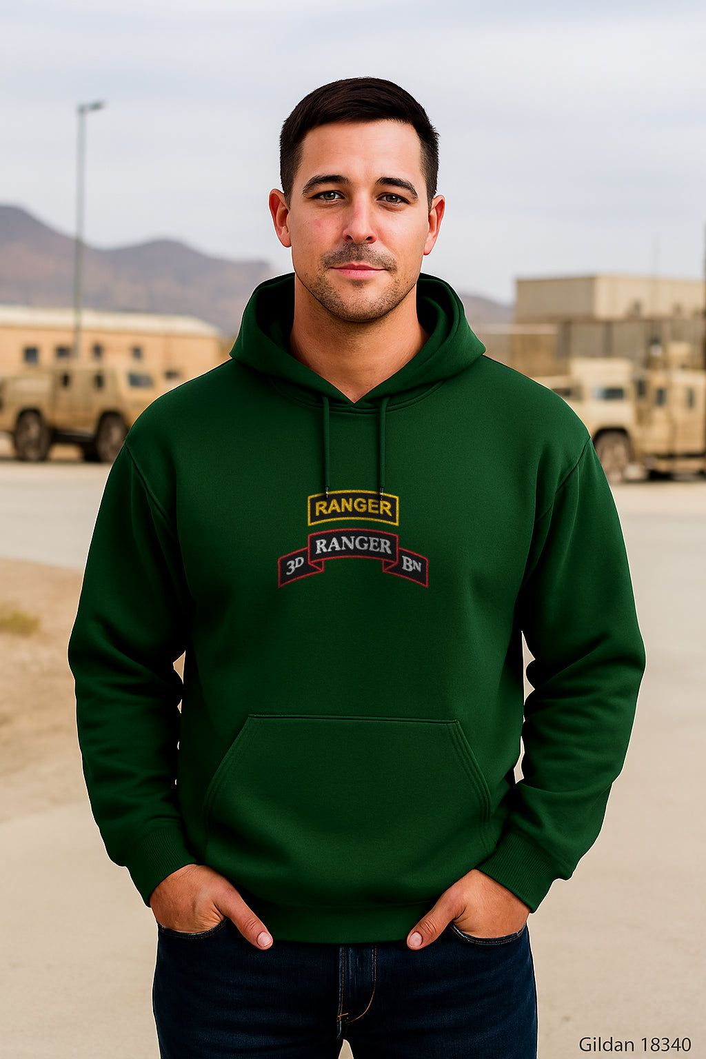 Embroidered, US Army Ranger 75th Regiment 3rd Battalion, Hoodie or Crew Neck Sweatshirt, Long Sleeve, Classic Fit, Unisex Adult