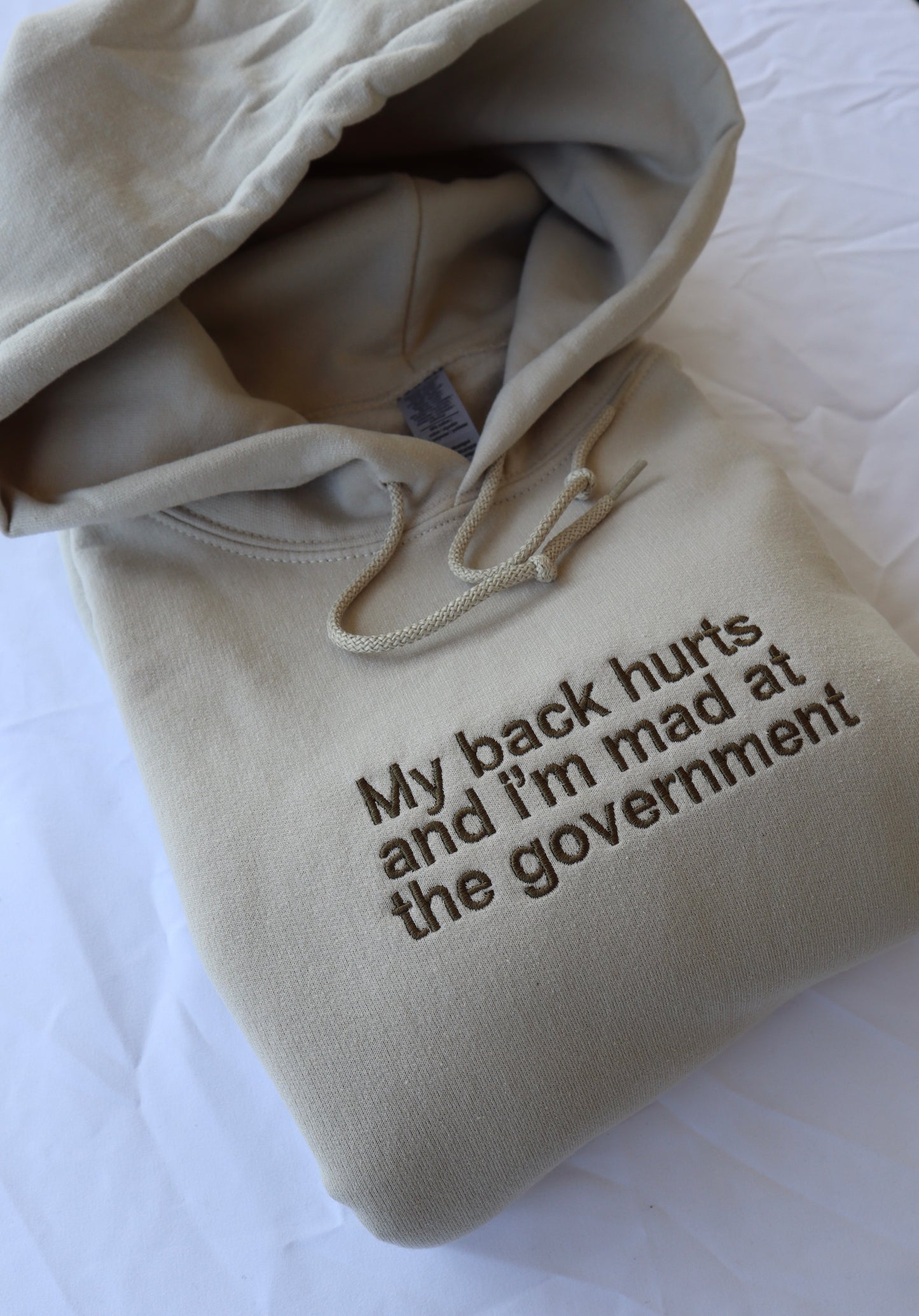 My Back Hurts and I'm Mad at the Government, Hoodie or Crew Neck Long Sleeve, Classic fit, Unisex, Adult