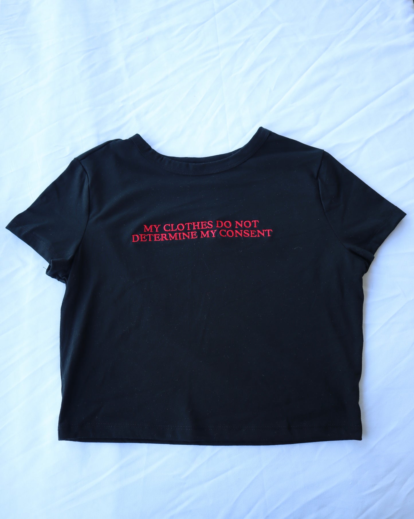 My Clothes Do Not Determine My Consent, Short Sleeve, Crop Top, Fitted, Female, Adult Baby Tee